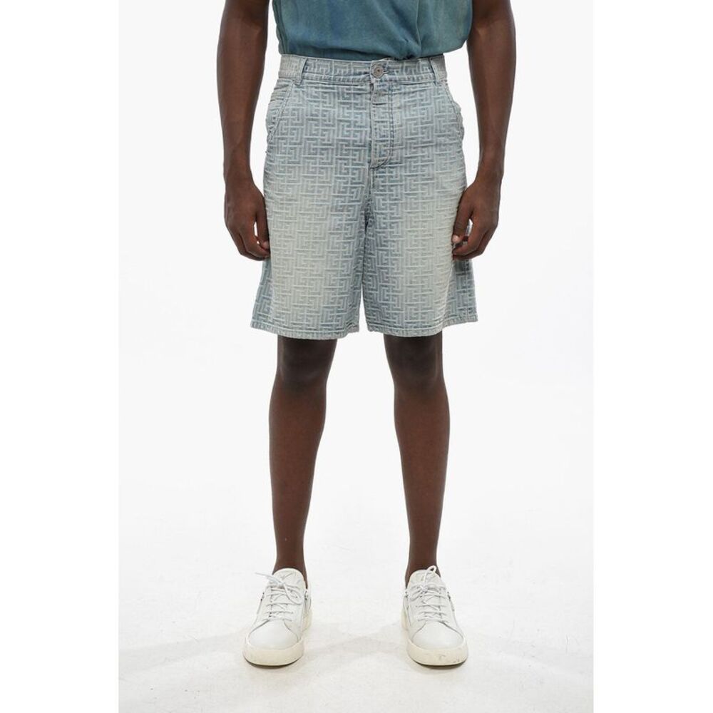 Denim Shorts with All-Over Monogram